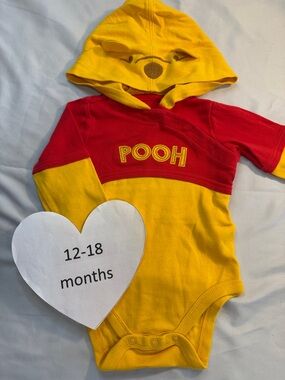 Disney - Yellow and Red Winnie the Pooh Hooded Baby One-Piece top